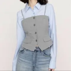 BUSTIER LAYERED LIKE SH ビスチェ シャツ ブルー グレーのサムネイル