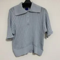 ライトブルー 半袖ポロシャツ リブ編み