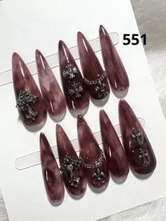 551現品ネイルチップ　ちゅるん十字架ギャルシズニルック ロングネイル 推し地雷