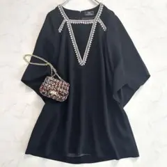 極美品 グレースコンチネンタル フレアスリーブワンピース ビジュー 黒 ブラック