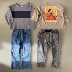 ミッキーマウス長袖Tシャツとデニムパンツセット　4点　90-95cm