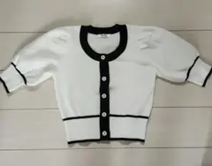 NICE CLAUP 半袖カーディガン ホワイト/ブラック