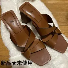 ZARA ブラウン クロスストラップ サンダル　37