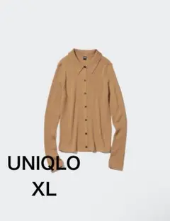 【UNIQLO】エクストラファインメリノリブポロカーディガン　ベージュ　XL