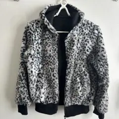 ヒョウ柄フード付きファージャケットY2K お兄系 グランジパンク平成ゴシック