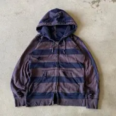 00s OLD UNIQLO zip hoodie Y2K ボーダー ブリーチ