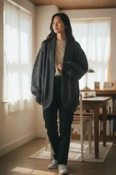 ケーブルニット カーディガン オープンフロント オリーブ 日本製 ヴィンテージ