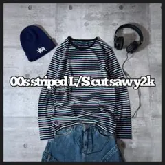 00s striped l/s cut saw multi color y2k