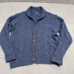 641 PENDLETON シェットランド藍杢 ショール襟ケーブル L 木調釦