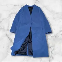 GREEN LABEL RELAXING CSW/N ノーラペルコート 青 36