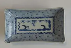 古伊万里 染付蛸唐草文長皿 渦福 藍柿 上手物 上品な器 希少銘 古美術