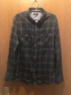 激安　 XL 緑と青のチェック柄 長袖ネルシャツ