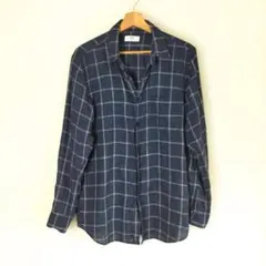 UNIQLO チェック柄長袖シャツ ネイビー Lサイズ