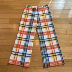 70sビンテージ！カラフルチェックワイドパンツ