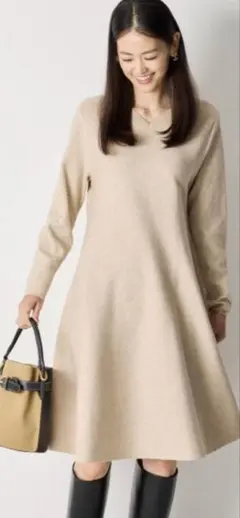 ひかり様専用 ベージュ ニット Aライン ロングワンピース