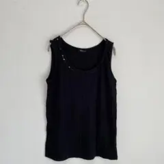 【COMME CA ISM】タンクトップ　ノースリーブ　スパンコール　黒　綿混のサムネイル