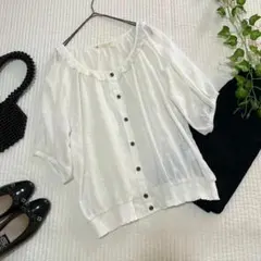 【訳あり特価✨即完売品】マジェスティックレゴン パフスリーブレース半袖ブラウス