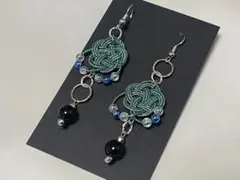 【ハンドメイド】水引ピアス * 青、緑