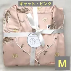17・キャット　サテンパジャマ　半袖　ショーパン　GU【新品タグ有り】Mのサムネイル