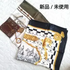 【馬柄 時計柄 大判 スカーフ / 2枚 セット】新品 未使用 ノーブランド