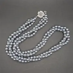 貝パール6mm三連ネックレス シルバーグレー 約49cm