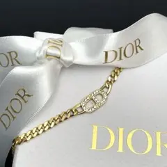 極美品 ディオール CDロゴ ラインストーン ネックレス チョーカー ゴールド