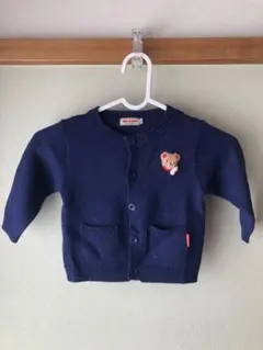 ミキハウス　ネイビー 刺繍カーディガン 80