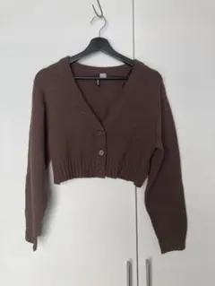 H&M DIVIDED ブラウン クロップドカーディガン S