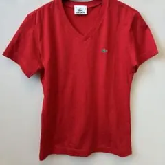 【美品】ラコステ LACOSTE Vネック Tシャツ 38 レッド 日本製のサムネイル