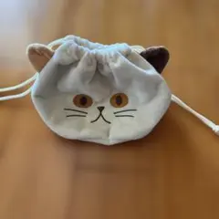 猫の顔デザイン 巾着ポーチ