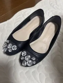 DIANA ダイアナ　フラットシューズ　ビジュー　黒　21.5センチ