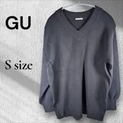 GU Vネックニット セーター ブラック Sサイズ 無地 シンプル 毛玉あり