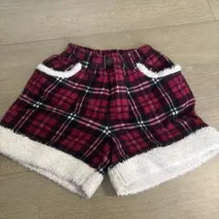 赤黒チェック柄フリース裾半ズボン