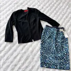ノーカラージャケット×柄スカート L セットアップ きれいめ普段使いも可