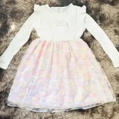 ユニコーン刺繍の長袖ワンピース 130女の子　チュール