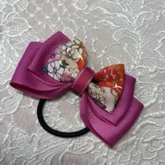 リボン型ヘアゴム ピンク 約10cm x 5cm