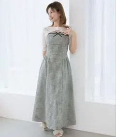 マジェスティックレゴン　トップスセットデコルテオープンワンピ　チェックワンピ