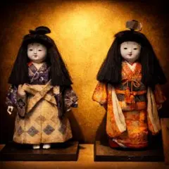 【精霊集合体】市松人形一対│金屏風ケース入り・座敷わらし・チョウピラコ