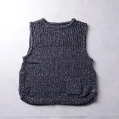ヴィンテージニット ベスト サイドボタン ポケット付 グレー ウール混 L