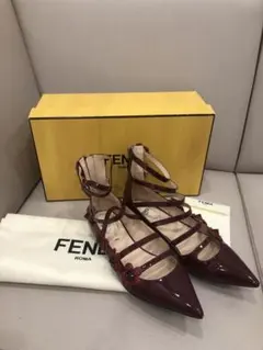 FENDI バーガンディ ストラップパンプス お花 フラワーパンプス