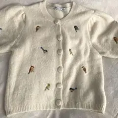 ZARA 小鳥刺繍　ニットカーディガン L