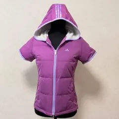 adidas アディダスゴルフ 半袖 ダウンジャケット パープル フードM