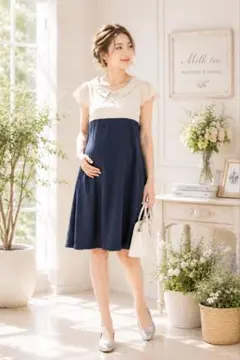 Milk tea❤授乳ワンピース マタニティ 半袖 ワンピ 襟付き 授乳服のサムネイル