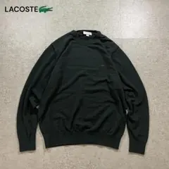 LACOSTEラコステウールニット黒XL刺繍ロゴ丸首クルーネック バージンウール