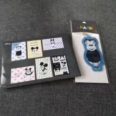 嵐　ディズニーコラボ絵葉書&キーホルダー(青)ワクワクICカードシール　&風呂敷
