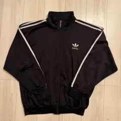 希少★90s アディダス 刺繍ロゴ リブライン 襟付 トラックジャケット 黒白 90s adidasアディダス トレフォイル ロゴ刺繍 トラック