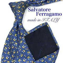 【大特価】Salvatore Ferragamo ネクタイ 総柄 ブルー 青 黄