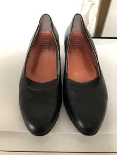 fitfitブラックレザーウェッジヒールパンプス 23.5cm