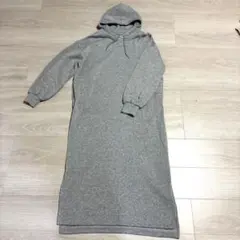 フード付き スウェットロングワンピース 裏起毛グレー Mサイズ