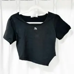 アシンメトリー　ショート丈　Tシャツ　ブラック